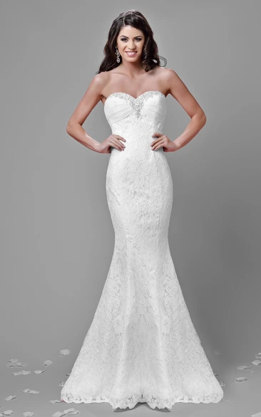 Mermaid Lace Sweetheart Wedding Dress Featuring Crystal Detailing And Removable Top