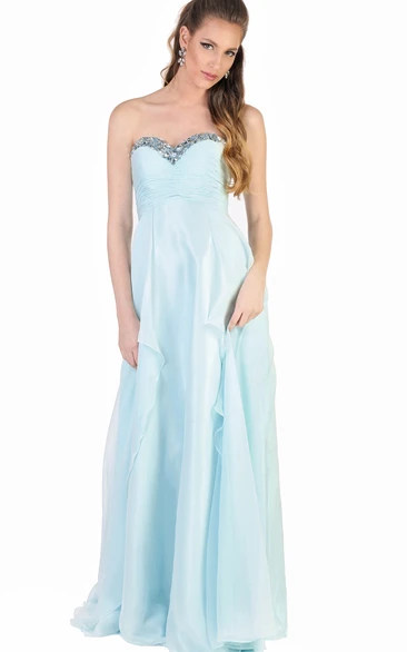 A-Line Floor-Length Sweetheart Sleeveless Beaded Tulle Evening Dress With Draping