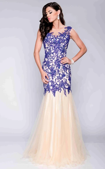Mermaid Lace And Tulle Cap Sleeve Prom Dress With Illusion Design