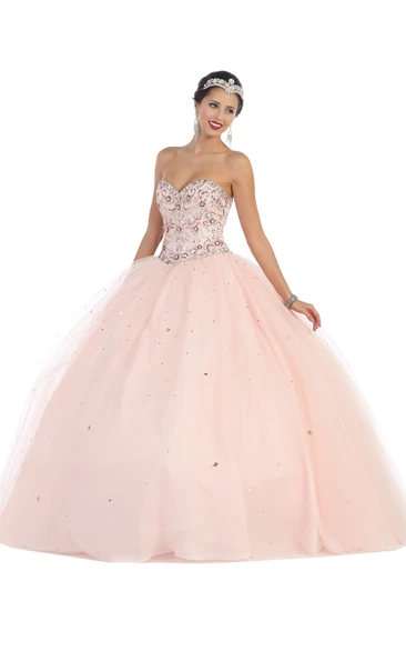 Ball Gown Sweetheart Sleeveless Tulle Corset Back Dress With Beading