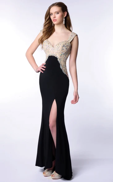 Sweetheart Empire Jersey Homecoming Dress With Crystal Detailing And Side Slit