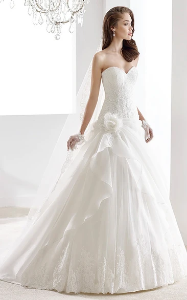 Sweetheart A-Line Lace Gown With Illusive Lace Straps And Keyhole Back