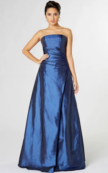 Floor-Length Strapless Ruched Satin Bridesmaid Dress