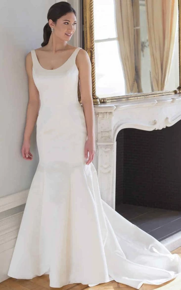 Sleeveless V-Neck Satin Wedding Dress With Illusion