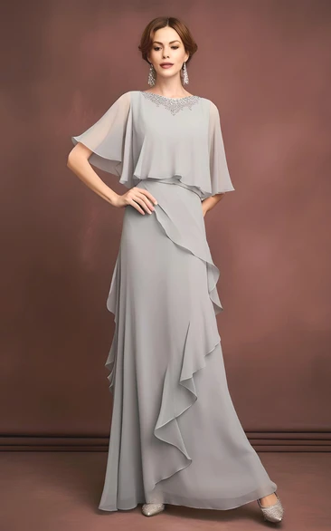 Casual Chiffon Mother of the Bride Dress with Sheath Bateau Neck and Ethereal Modern Style Modest and Elegant
