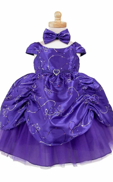 Ankle-Length Embroideried Tiered Beaded Sequins&Taffeta Flower Girl Dress With Ribbon