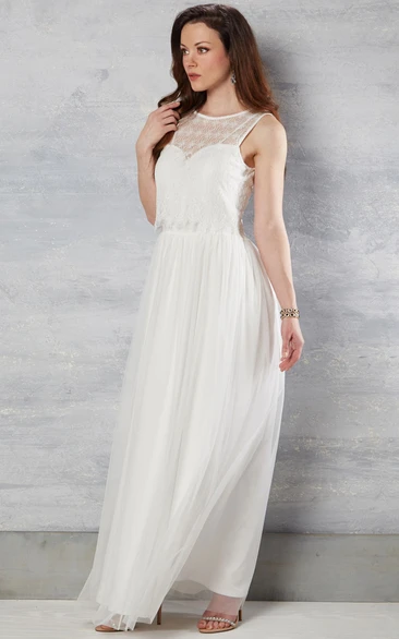 Sleeveless Maxi Scoop-Neck Tulle Wedding Dress With Lace