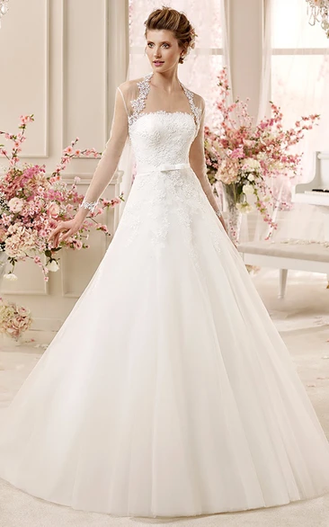 Royal A-line Wedding Gown with Queen-Anna Neck and Illusive Design