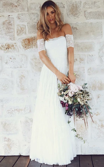 A Line Off-the-shoulder Lace Zipper Wedding Dress