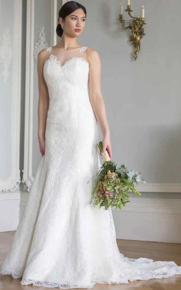 Sheath Sleeveless Scoop-Neck Lace Wedding Dress With Illusion
