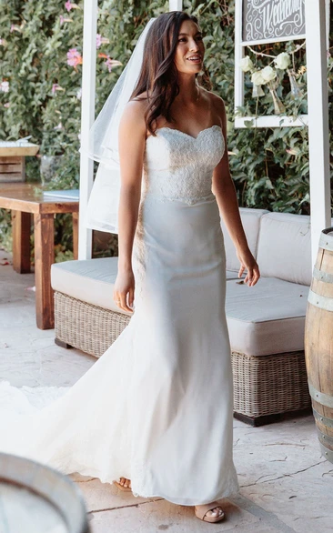 Sexy Mermaid Sweetheart Chiffon Lace Wedding Dress With Open Back And Appliques