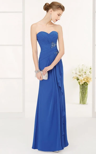 Side Drape Sweetheart Chiffon Long Prom Dress With Crystal And Removable Top