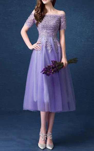 Purple Tea Length Wedding Dresses