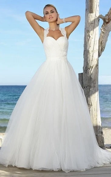 Straps Floor-Length Appliqued Tulle Wedding Dress