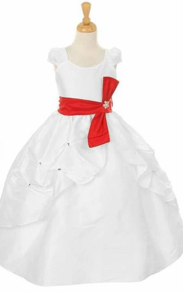 Floral Ankle-Length Tiered Bowed Flower Girl Dress With Split Front