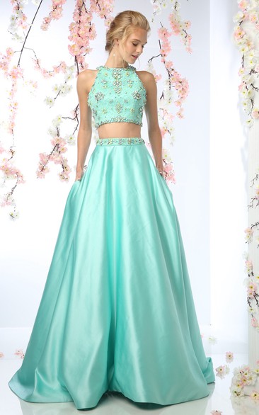 Mint green two piece hotsell prom dress