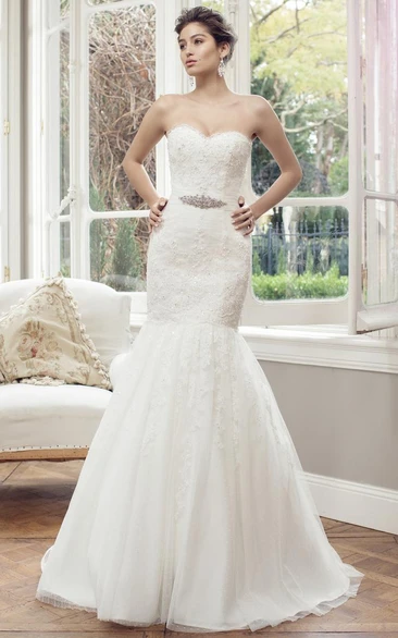 Mermaid Jeweled Sweetheart Lace Wedding Dress With Lace Up