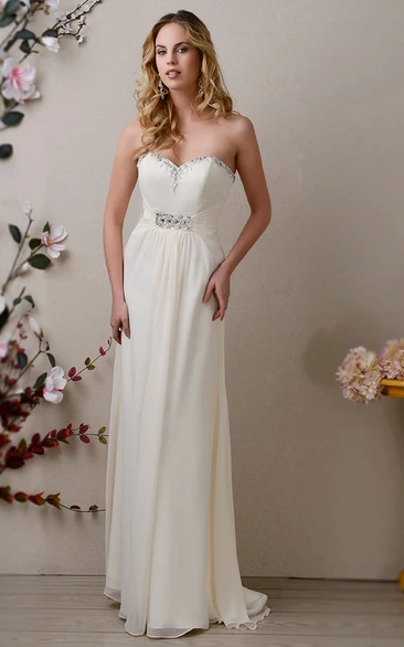 Chiffon Sweetheart A-Line Gown With Ruched Waist And Beadwork