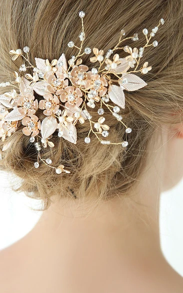 Golden Handmade Floral Bridal Hair Combs