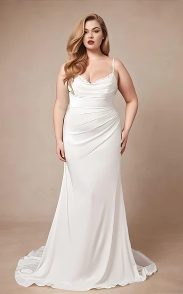 Plus Size Mermaid Satin Sleeveless Wedding Dress Elegant Sexy Floor-length