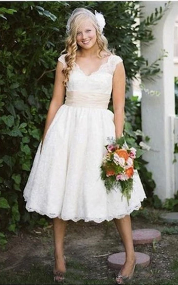 A Line V-neck Lace Zipper Low-V Back Wedding Gown