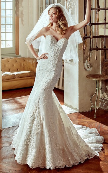 Sweetheart Lace Wedding Dress with Open Back and Brush Train 