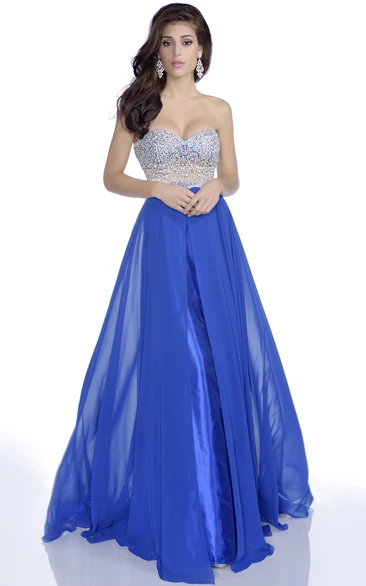 A-Line Sweetheart Sleeveless Chiffon Gown With Sophisticated Jeweled Bodice