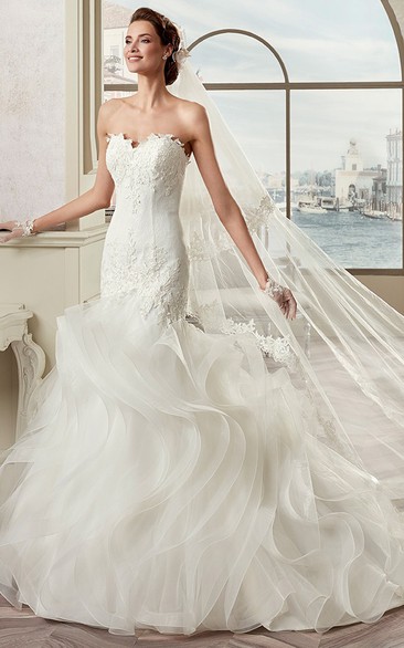 Sweetheart Sheath Mermaid Bridal Gown With Cascading Ruffles And Open Back