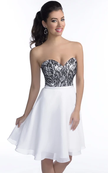 Short Sweetheart A-Line Chiffon Bridesmaid Dress Featuring Lace Bodice