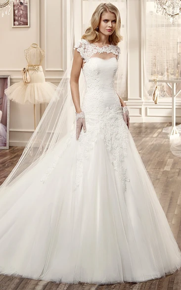 Jewel-Neck Mermaid Wedding Dress With Keyhole Back And Appliques
