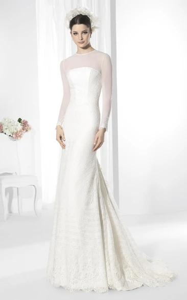High Neck Maxi Appliqued Long-Sleeve Lace Wedding Dress