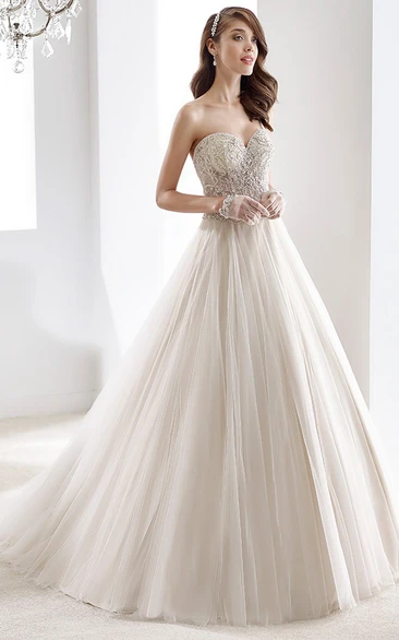 Sweetheart A-Line Beaded Bridal Gown With Pleated Skirt And Lace Corset