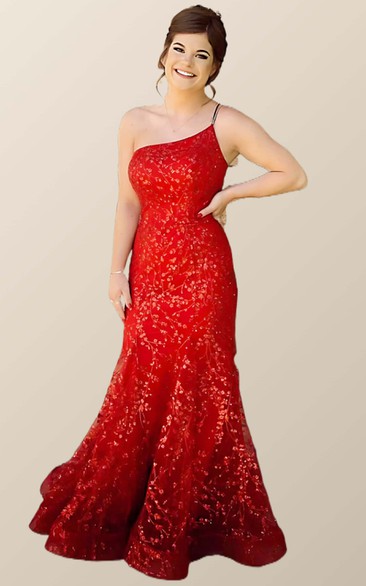 Sexy Trumpet One-shoulder Lace Evening Dress With Open Back And Beading