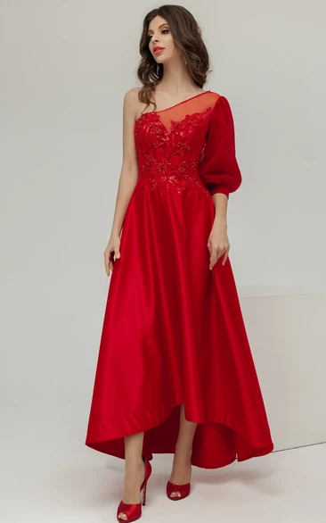 Ankle-length Satin Ethereal A-Line Prom Dress 2023 One-shoulder Unique