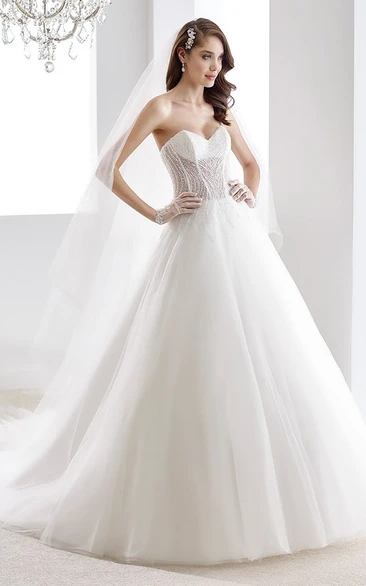 Sweetheart A-line Beaded Wedding Gown with Open Back and Corset Bodice