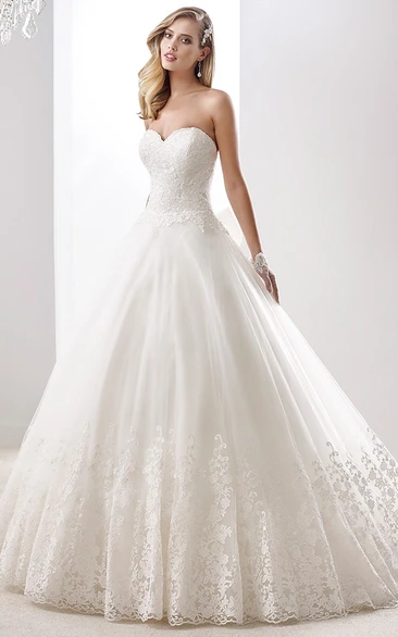 Sweetheart A-line Wedding Gown with Appliques Bodice and Back Bow