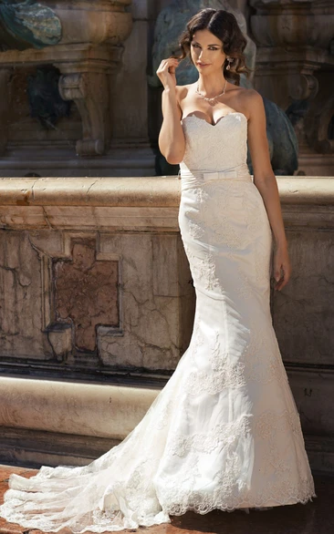 Mermaid Sweetheart Appliqued Sleeveless Floor-Length Lace&Tulle Wedding Dress