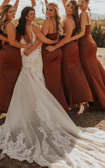 Train Romantica Bridesmaid Dresses Mermaid V-Neck Tulle Wedding Dress With  Train Romantic Modern