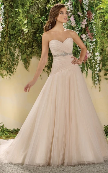 Sweetheart Long Tulle Gown With Beadings And Criss-Crossed Ruching