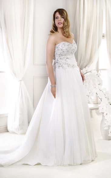 Sweetheart Beaded Chiffon Pleated Dress With Ruched Waist