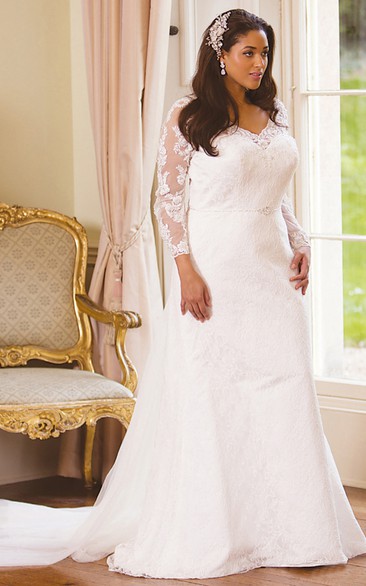 Modest Long Sleeve Plus Size Wedding Dress
