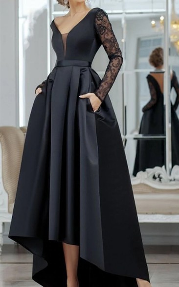 Casual Lace Long Sleeve Ankle-length A Line Formal Dress with Pockets