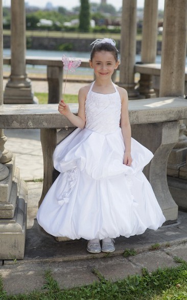 Flower Girl Halter Taffeta Long Dress With Ruffled Skirt UCenter