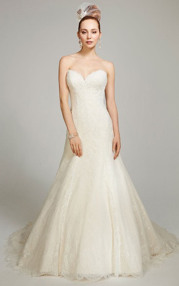 A-Line Sweetheart Lace Wedding Dress With Deep-V Back