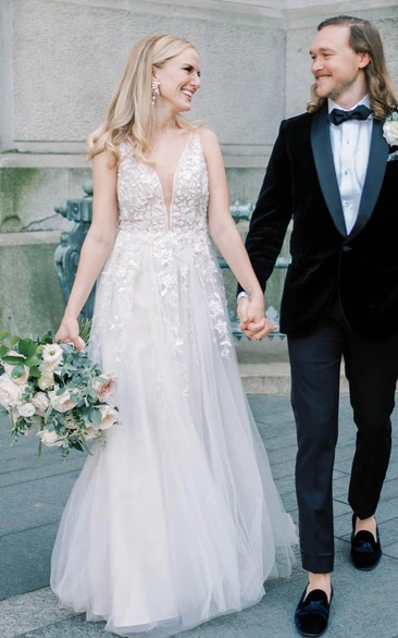Short Straps Lace Wedding Dress With Corset Back - UCenter Dress