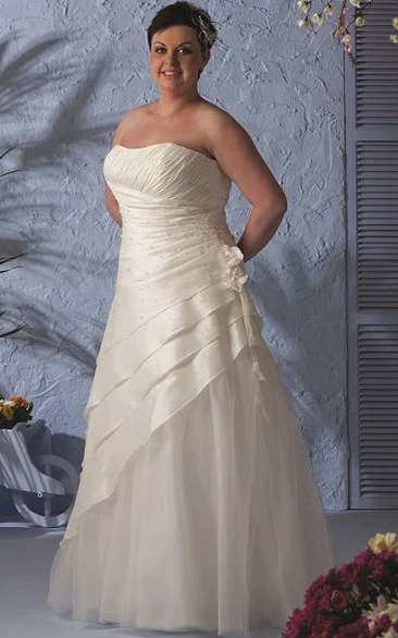 Strapless Lace-Up Layered Taffeta Wrapped Bridal Gown With Removable Jacket