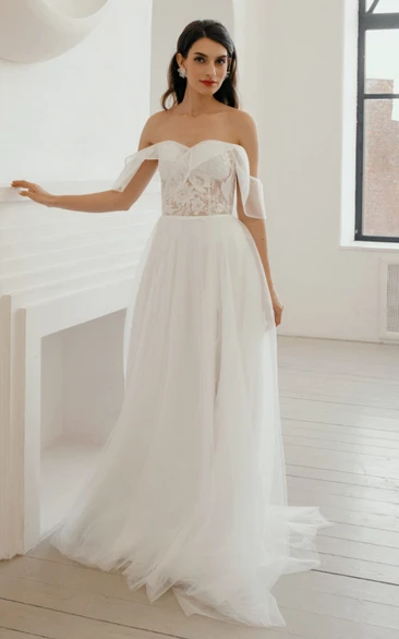 Simple Sweetheart A Line Sweep Train Wedding Dress with Split Front
