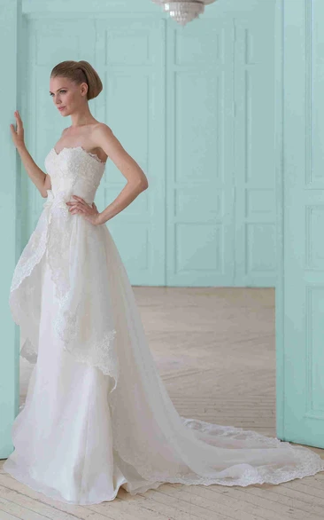 Sheath Sweetheart Floor-Length Organza Wedding Dress With Lace And Corset Back