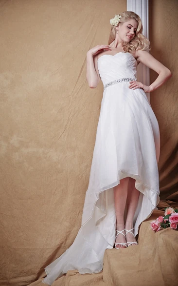 Sweetheart High Low Organza Wedding Dress with Beaded Waist