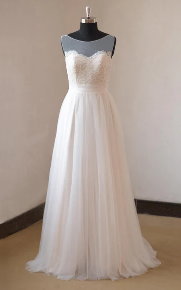 Floral Boho Lace A-Line Wedding Dress Elegant Modest Tulle Chiffon Maxi Bridal Gown